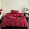 Esplendor Floral~Set de cuatro piezas bordado jacquard rojo de algodón de fibra larga de 100 hilos, funda de edredón de boda 100% algodón, sábana plana y sábana bajera