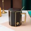Taza de cerámica con patrón de logotipo personalizado con tapa taza de oficina taza simple de gran capacidad