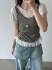 Blusa de Manga Corta con Lunares, Borde de Volantes Relajado, Estilo Coreano Luxi para Mujer, Camiseta Versátil Nueva de Verano 21031