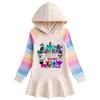 2023 Primavera e Outono novo algodão cartoon arco-íris vestido feminino de manga comprida com capuz camisola vestido de princesa