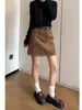 Falda de pana de ante color café talla grande línea A para mujer en otoño e invierno, falda de trabajo color caqui de cintura alta estilo 'hot girl'
