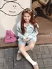 Camisa casual estampada estilo coreano para mulheres, jaqueta fina de manga comprida, cardigã casual fino com gola polo