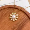 Collar Estilo Coreano Nuevo Collar de Girasol y Perla Lujo Ligero Gama Alta Versátil Moda Cadena de Clavícula Microincrustada con Circonita Accesorios