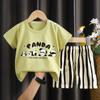 Traje de Manga Corta para Niños Niños, Camiseta de Algodón de Verano para Niños, Ropa para Bebés Niños, Estilo Coreano Transpirable para Niños Pequeños Niñas
