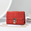 Bolso Bandolera de Cadena, Elegante Bolso de Hombro de Lana con Hebilla de Cierre, Bolso Versátil para Mujer, Bolso Cuadrado Pequeño Tejido de Color Contrastante con Hilo Dorado, Lujo Ligero
