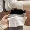 Calcetines Finos de Verano para Mujer, Estilo Malla Hueca de Algodón Puro, Calcetines de Media Pantorrilla, Blancos, Resistentes al Olor, Transpirables, Borde de Encaje, Calcetines Holgados para Niñas