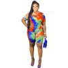 X9248 Especial Transfronteiriço para Moda Europeia e Americana Tamanho Grande Feminino Manga Curta Shorts Tie-dye Conjunto Explosões da Amazon