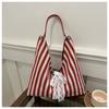 Bolso grande de lona con contraste de rayas para mujer, novedad de 2024, bolso de hombro de lona de gran capacidad con lazo, bolso de mano informal