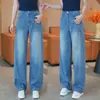 Jeans de pierna recta con dobladillo curvo para mujer, nuevo estilo de otoño, azul claro súper estiloso, aptos para petite, con un ajuste relajado, pantalones banana de pierna ancha
