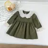 Vestido de Primavera para Meninas Estilo Coreano Moda Infantil Primavera e Outono Gola de Renda Vestido de Princesa para Passeio