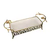 Cesta de Frutas Quadrada de Metal e Cerâmica Luxuosa Estilo Europeu com Prato, Destacável e Fácil de Limpar, Adequada para Decoração de Casa e Hotel