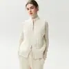 Elegante chaleco de cachemira en capas para mujer, con tejido de algodón texturizado, diseño engrosado, bolsillos y una prenda exterior tipo cárdigan de punto con doble cremallera.