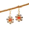 Pendientes de Cristal Natural Blanco Ágata Roja Redondos Transfronterizos Pendientes de Cristal de Lujo Nicho Pendientes de Perlas Redondas de Cristal Venta al por Mayor