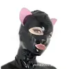Capuz Sexy de Látex Máscara de Látex com Zíper Role-Playing Cosplay Capuz com Orelhas de Gato