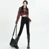 Jeans Azul Gris Mujer Cintura Alta Primavera y Otoño 2025 Nuevos Leggings Ajustados Elásticos Adelgazantes