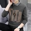 Camisa de manga comprida masculina outono e inverno suéter de malha falso de duas peças jaqueta casual quente forrada de fleece espessa de inverno camisa bonita