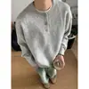 Suéter Masculino Muji Cinza Estilo Americano Gola Henley Outono Inverno 2025 Novo Tricô Grosso Quente Roupa Externa Interna
