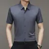 Camisa de manga corta de seda de hielo sin costuras para hombre, verano casual de negocios, elástica, resistente a las arrugas, transpirable, fina, top formal para trabajadores de cuello blanco