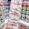 Presilha de Cabelo Fofa com Laço de Bolinhas Rosa Morango Gradiente Acessório de Cabelo para Franja Lateral de Menina Doce