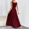 Exclusivamente para Ventas Transfronterizas, Nuevo Estilo Vestido Elegante de Tirantes Cuadrados para Mujer, Elegante Vestido Largo con Dobladillo Fluido