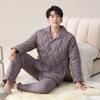 2025 Nuevo Conjunto de Pijama de Algodón Puro Acolchado Espeso de Tres Capas para Hombre Otoño e Invierno Todo Algodón Cuadros Ropa de Casa Cálida