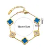 Pulsera de Acero Inoxidable Chapado en Oro Real con Circonita de Flor de Cuatro Hojas, Estilo Dulce y Fresco, Joyería de Gama Alta de Nicho al por Mayor