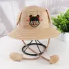 Chapéu de Coelho com Orelhas Móveis Desenho Animado Fofo Chapéu de Palha Infantil Proteção Solar de Verão Chapéu de Sol Nezha Chapéu com Airbag