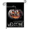 Bandeira Popular de Jardim para Halloween da Amazon Rosto de Fantasma de Abóbora Impresso Material de Linho Bandeira de Decoração para Jardim Externo