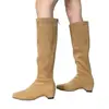 Botas cuadradas para mujer con 3 cm de altura interior, botas altas de terciopelo, otoño e invierno, con cremallera trasera, botas de montar de gamuza ajustadas, versátiles para mujer