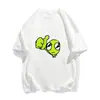 Camiseta divertida de algodão puro com estampa abstrata de emoji de alienígena, manga curta, corte solto para o verão, top unissex
