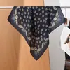Pañuelo pequeño cuadrado de algodón y lino con estampado de espiga estilo "old money", pañuelo para la cabeza tipo terciopelo sedoso, chal protector solar para el cuello para mujer