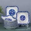 Prato Ruyi de 8,5 polegadas quadrado azul e branco porcelana azul e branca prato Ruyi utensílios de cozinha atacado porcelana saudável