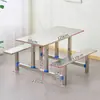 Mesa y Sillas de Comedor para Personal de Fábrica Escolar y Comedores de Supermercado Juego Integrado de Mesa y Sillas de Acero Inoxidable para 4, 6, 8 Personas