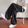 Pantalones casuales de seda de hielo texturizada para hombre, delgados, frescos, transpirables, con caída, largos para verano, pantalones rectos de estilo retro americano