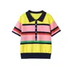 Europa Transfronteiriça AliExpress Mais Vendido Moda Casual Versátil Tendência Bloqueio de Cores Listrado Tricô Camisa POLO