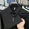 Camisa Polo delgada de manga larga de seda helada para hombre, adecuada para primavera y otoño, casual y versátil, elástica, resistente a las arrugas, no necesita planchado, adecuada para hombres de mediana edad