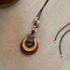 Collar de madera con cuerda tejida larga estilo zen estilo nacional para mujer, cadena de suéter estilo étnico retro, cadena de suéter estilo bohemio