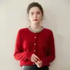 Suéter de Cachemira Nuevo para Mujer Otoño e Invierno Cárdigan Tejido Estilo Perezoso Retro Prenda Exterior Superior Con Pedrería Cuello Redondo