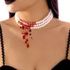 Halloween Gótico Collar de Perlas Sangrientas Gota de Sangre de Vampiro Borla de Cristal Collar para Fiesta de Halloween