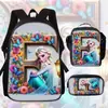 Princesa de Hielo y Nieve Elsa Mochila Escolar Mochila Infantil de Jardín de Infancia Bolsa de Hombro Impermeable de Gran Capacidad Estuche Juego de Tres Piezas