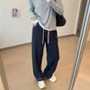 Calça Slimming Estilo Old Money Primavera e Outono 2025 Cintura Elástica Curva Calça Banana Jeans de Perna Larga Soltos Calças Femininas