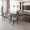 Mesa de escritório sólida de madeira preta, mesa longa atrás do sofá da sala de estar, mesa dupla de estudo flutuante em acrílico, mesa de computador minimalista