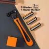 Navaja de afeitar para hombre cuidadosamente seleccionada, Navaja manual de tres capas, Fabricante de navajas portátiles desechables para hotel de color naranja
