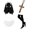 Fantasia de Freira de Halloween com Hijab Vestido para Fantasiar Cruz Missionária Nossa Senhora Babador COSPLAY Cosplay