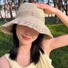 Sombrero de Paja de Pescador para Mujer Verano Transpirable Estilo Coreano Cara Pequeña Sombrero de Cubo Ala Grande Parasol Protector Solar Sombrero de Paja de Playa