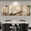 Pintura decorativa triptych de restaurante de lujo ligero, beige, dorado, loto, árbol dorado, grulla, con película de cristal, aleación de aluminio, suministro directo de fábrica