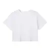 Camiseta cropped de algodón puro para mujer, cómoda y transpirable de verano, de algodón peinado, manga corta, color liso, camiseta básica blanca para mujer