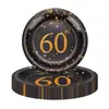 Decoración Navideña Temática de Cumpleaños 60-50-40 Negro y Dorado Casual Set de Platos y Vasos Desechables