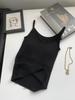 Chaleco Escote V Dos en Uno con Almohadilla en el Pecho para Mujer 23 Verano Ropa Exterior Algodón Acanalado Look Adelgazante y Versátil Cubriendo Senos Laterales Tirante