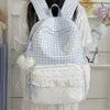 Mochila de Costas Duplas com Padrão Doce Estilo Coreano para Alunos do Ensino Fundamental II e Médio Design Feminino com Renda e Acabamento Floral Bolsa Escolar